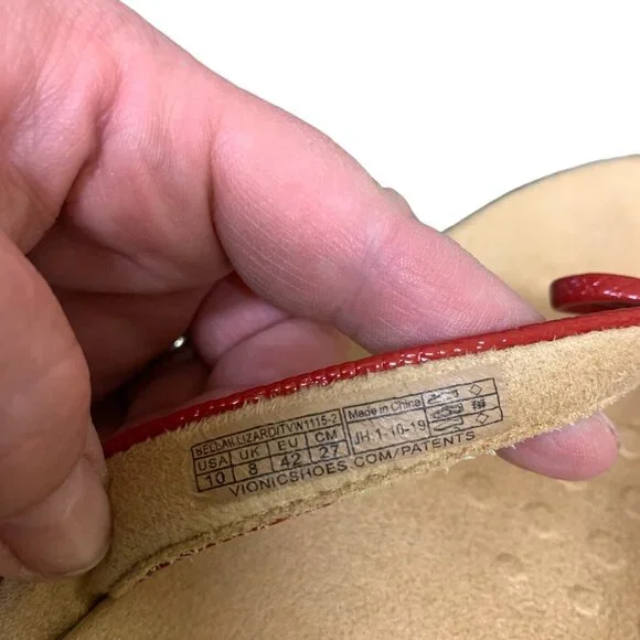 Women's VIONIC BELLA II Lizard RED Thong Flip Flop Sandals Flats Size 10 - Picture 11 of 12